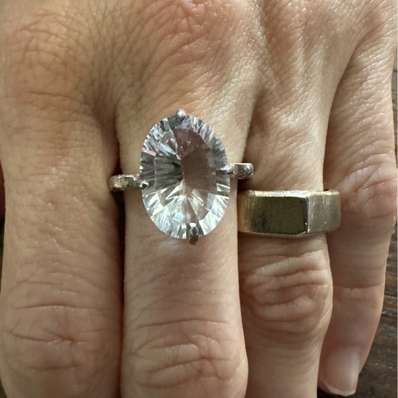 π Large Oval Sterling Cocktail / Engagement Ring π size: 6.5 - Picture 9 of 13